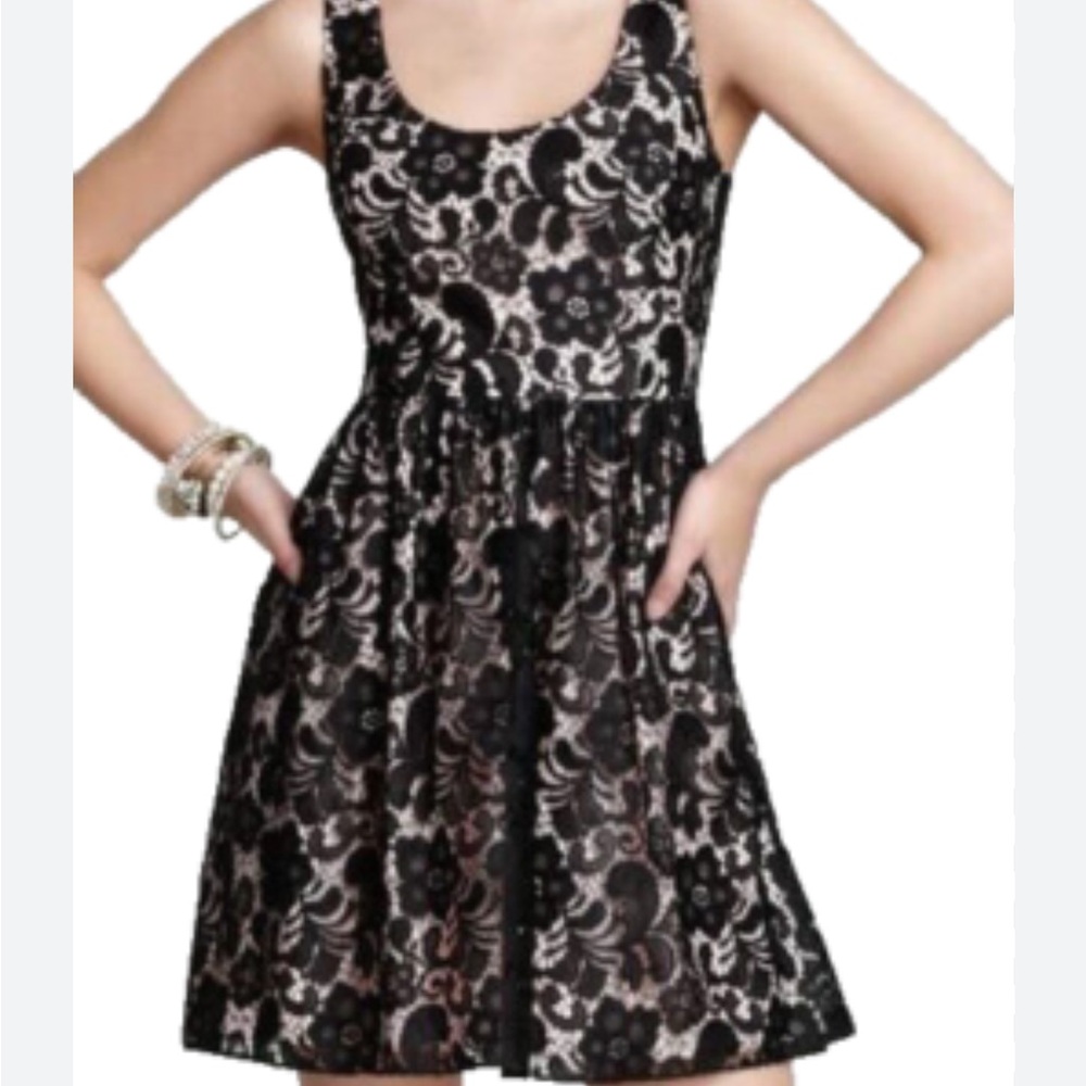 Aqua Black Lace Fit and Flare Dress